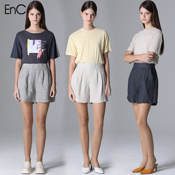 enc EnC 린넨 스트라이프 밴딩 숏팬츠