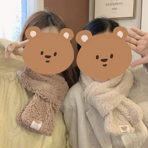 크리미 베어패치 양털 뽀글이 머플러 목도리