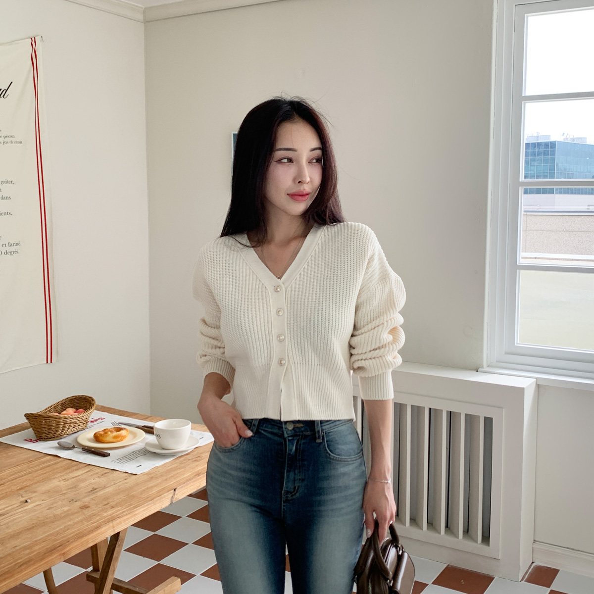 여자 스웨터 버튼 슬릿 캐쥬얼 V넥 골지 가디건 11246437