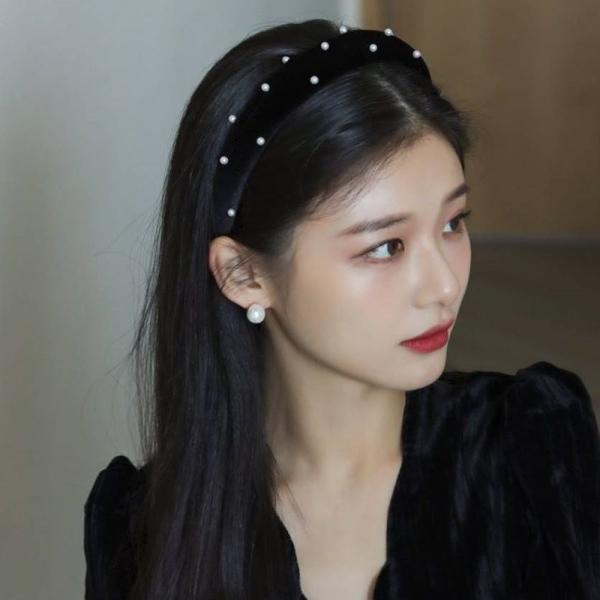 고급 단아한 벨벳 머리띠 헤어밴드 진주 머리띠