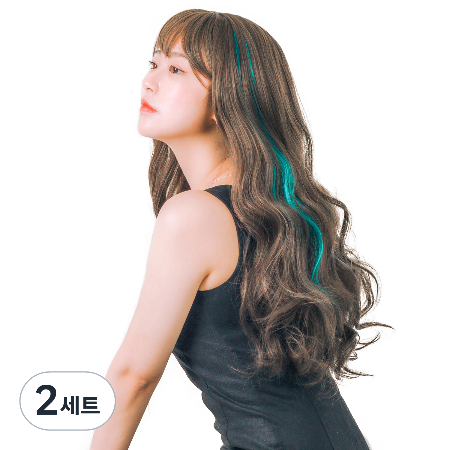 가발위드 투톤 웨이브 컬러 헤어피스 5p 트윙클 붙임머리 세트 블랙민트 피스 랜덤발송 트윙클 붙임머리 3세트