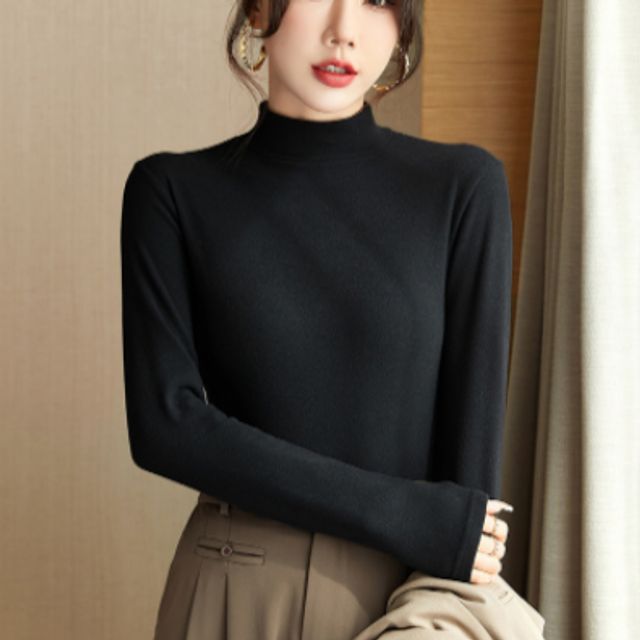 겨울 여성 소프트웜 하프넥 반목 긴팔티셔츠 목폴라