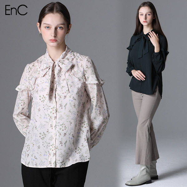 enc EnC 실크 프릴 타이넥 블라우스