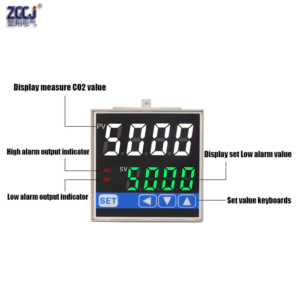 알람 릴레이 출력 이산화탄소 모니터 감지기 CO2 컨트롤러 10m ppm 0-5000