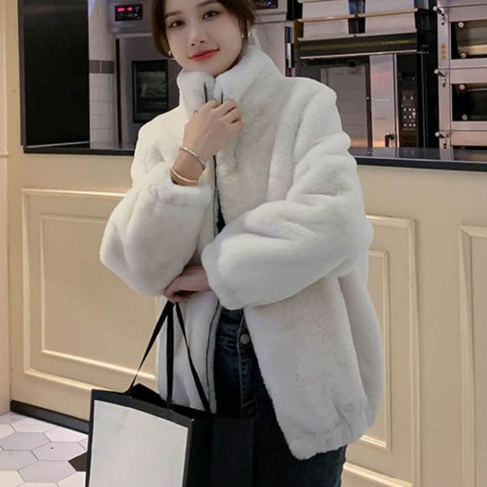 겨울 따뜻한 여성 루즈핏 털 소매밑단 밴딩 집업 점퍼