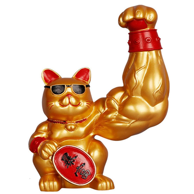 Lhyxuuk 근육 고양이 마네키네코 인형 장식품 손흔드는 일본 장식 개업선물 행운 성공운 재물운 1개