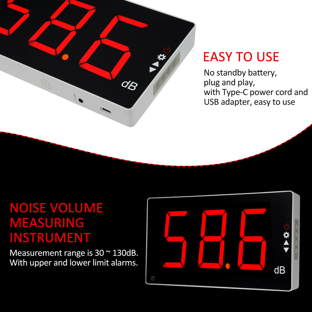 LCD 벽걸이 디지털 소음 계량기 레벨 데시벨 모니터링 테스터 볼륨 측정기 dB 30-130