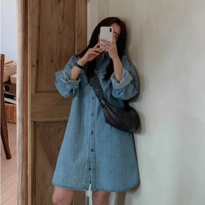 활용도 숏 데님 포켓 원피스 미디 여자 셔츠 오버핏 루즈핏 청남방 코디