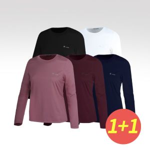 1 1 신축성 여성 라운드넥 기모 티셔츠