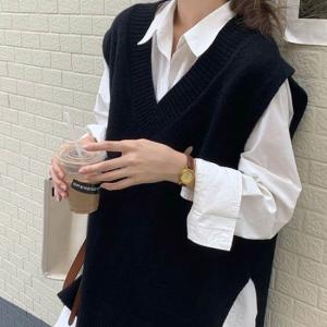 옆트임 루즈핏 레이어드 니트 조끼 데일리룩