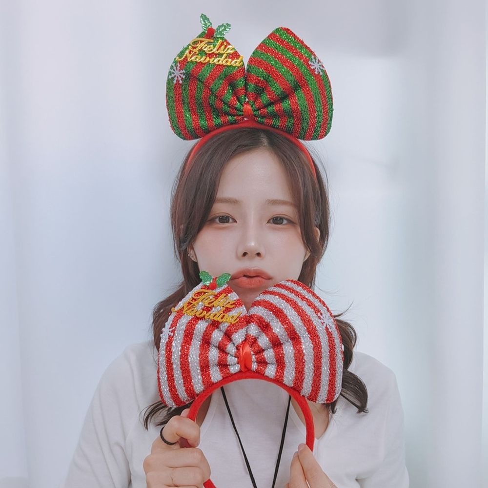 리빙듀오 크리스마스 메리 리본 머리띠 그린레드