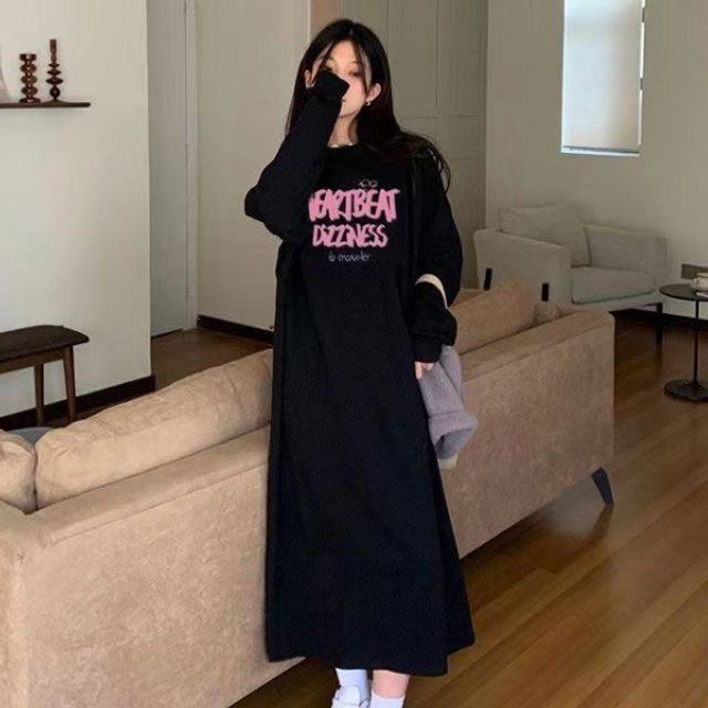 기모롱원피스 기모레터링맨투맨롱원피스