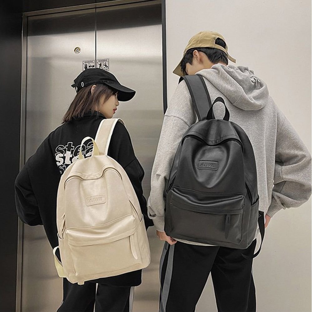 인조가죽 학생 백팩 수납력 가방 심플 레더 배낭