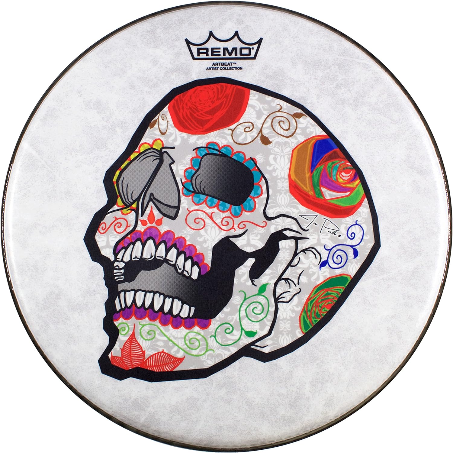 레모 Remo ArtBEAT 아티스트 컬렉션 드럼헤드 Jos Pasillas Candy Skull