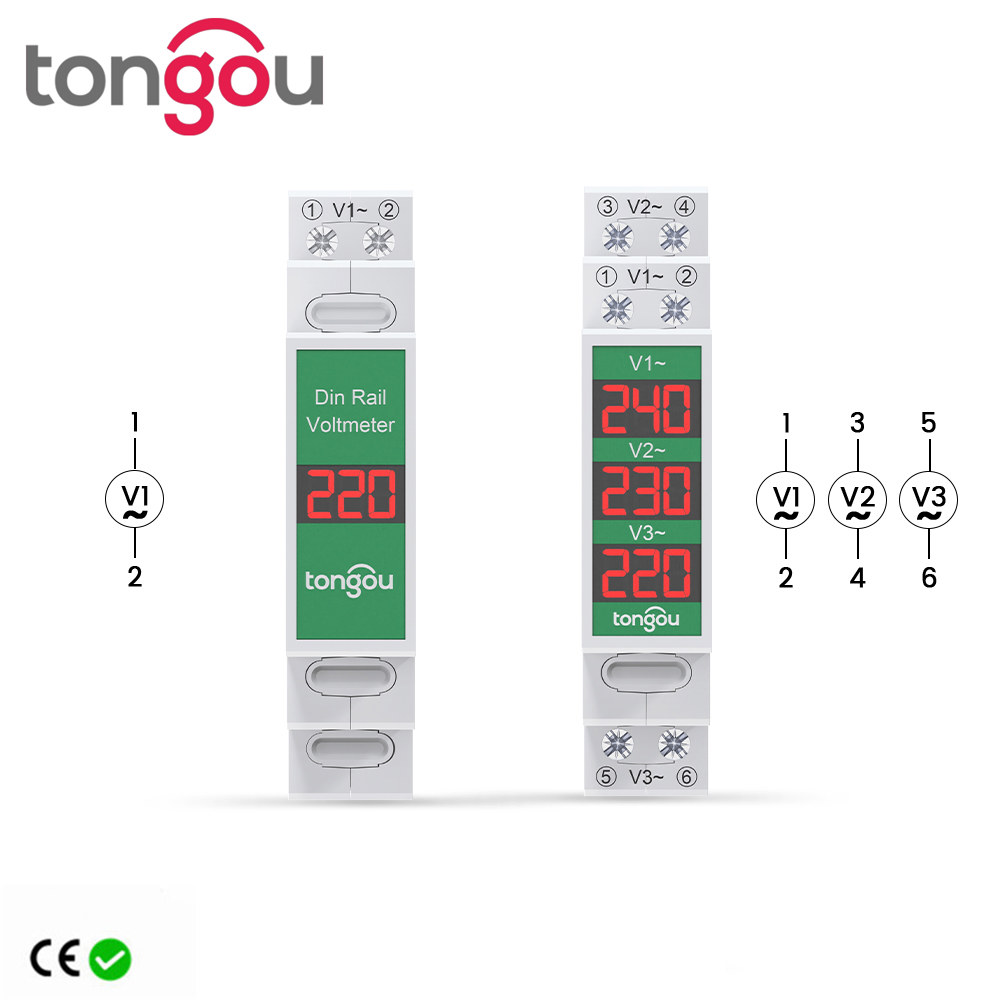 Din 레일 전압 측정기 AC 220V 380V 단일 3 상 모듈 형 표시기 LED 디지털 디스플레이 감지기 60-450V