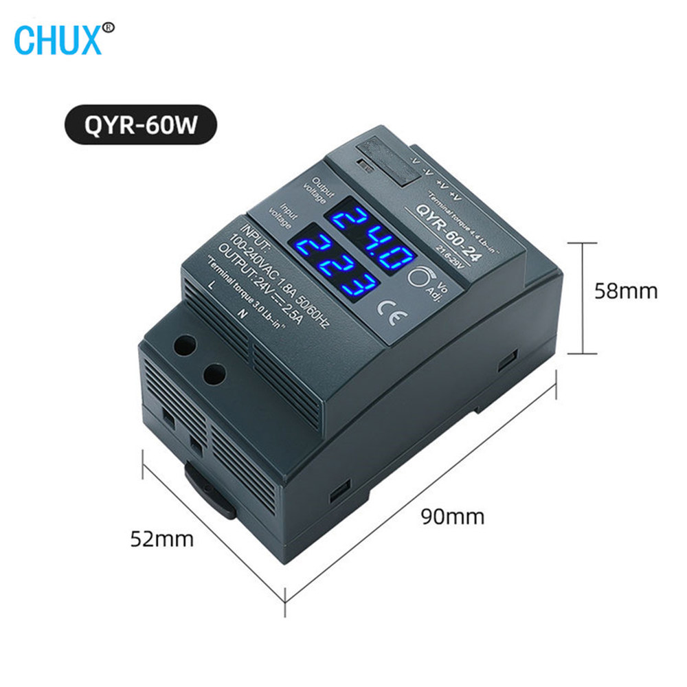 CHUX DIN 레일 타입 디지털 디스플레이 스위칭 전원 공급 장치 초슬림 스텝 모양 LED 스트립 60W 12V 24V