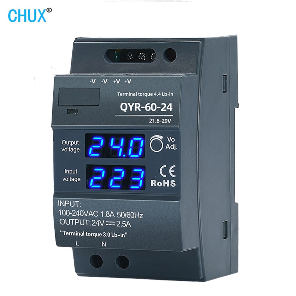 CHUX DIN 레일 타입 디지털 디스플레이 스위칭 전원 공급 장치 초슬림 스텝 모양 LED 스트립 60W 12V 24V
