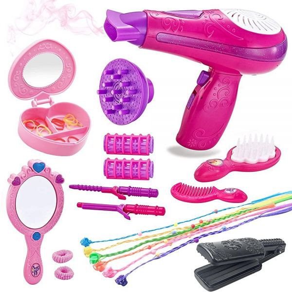 Little Girls 뷰티 헤어 살롱 장난감 키트 헤어드라이어 거울 액세서리 3 4 5 6 7 8