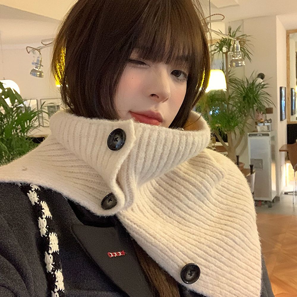 겨울 여성 니트 버튼 하이 넥워머 머플러 목도리