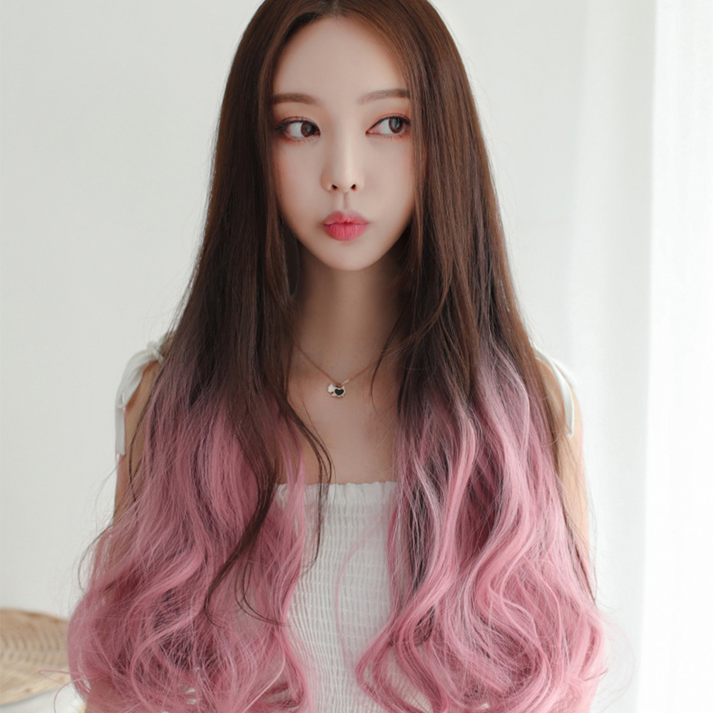 하이유니 그라데이션 컬러 웨이브 펌 반가발 1개 애쉬퍼플-라이트브라운