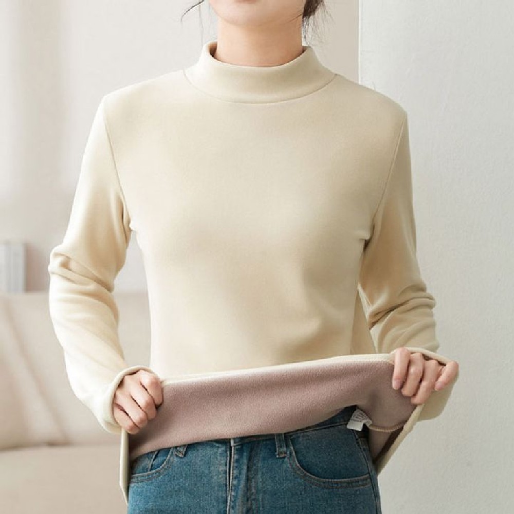 여성 겨울 방한 보온티셔츠 반폴라 기모 긴팔티셔츠