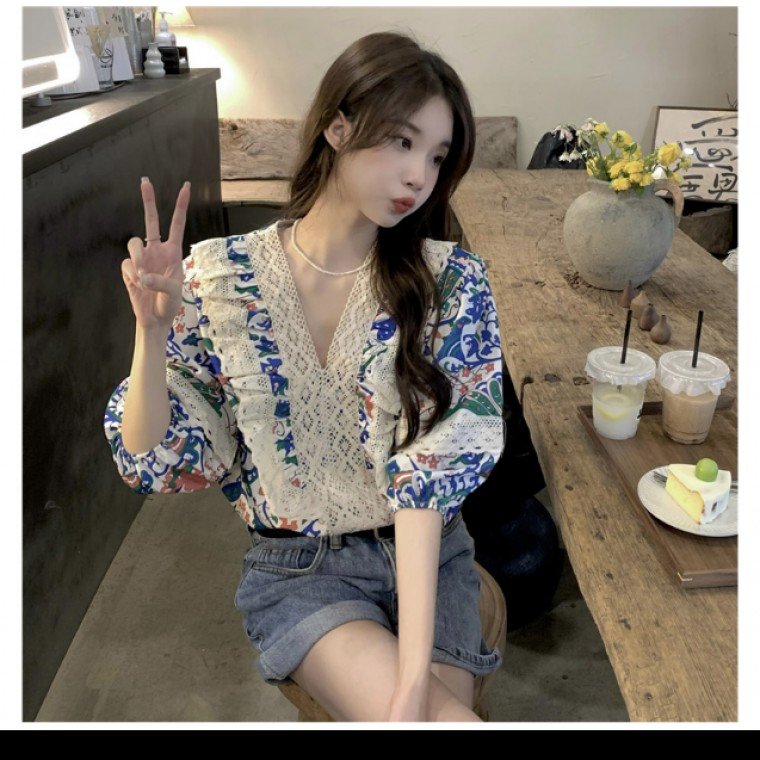 에스닉 레이스 레이스블라우스 블라우스