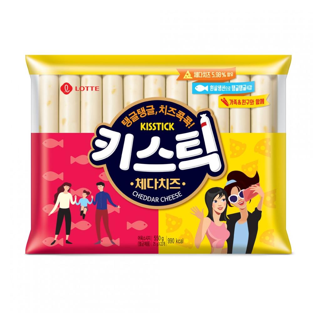 롯데웰푸드 가족 키스틱 체다치즈 550g 25g x 22개 도시락 소풍 학생 편의점간식 소시지 핫바 꼬치구이