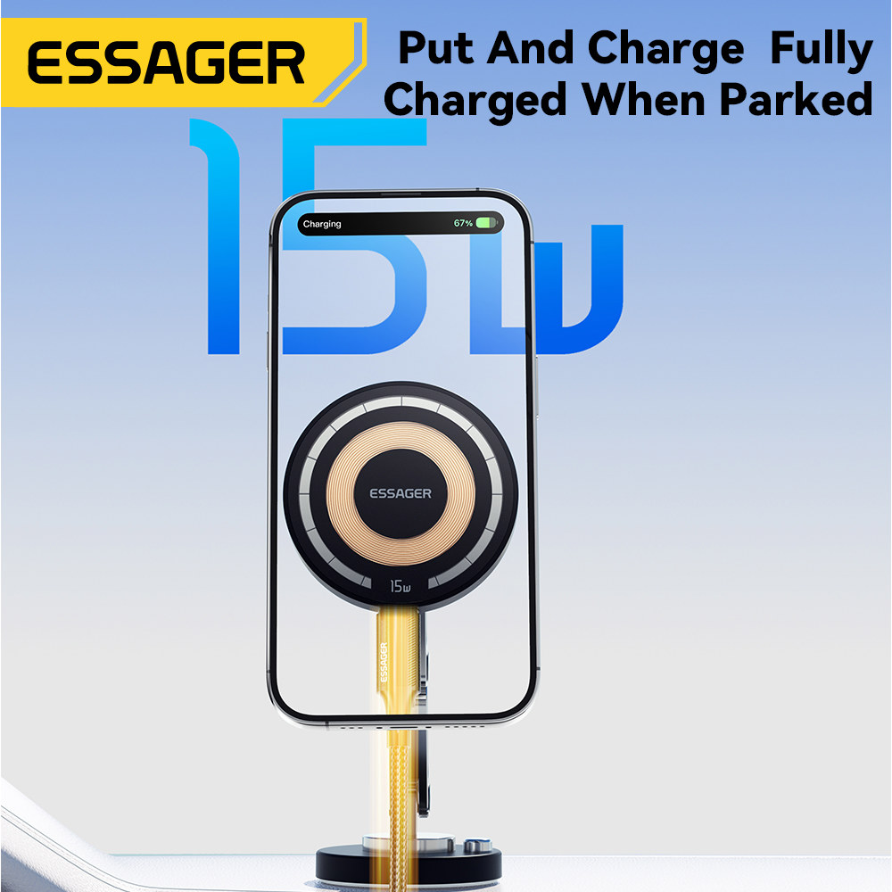Essager 마그네틱 무선 충전기 차량용 휴대폰 거치대 15W 고속 충전 쉬운 페이스트 마운트 스탠드 맥세이