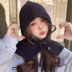 레이어드 여성 데일리 후드 단추 바라클라바