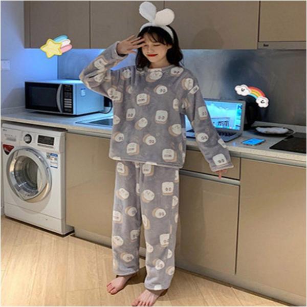 여성 겨울잠옷 부드러운 극세사 수면잠옷 홈웨어