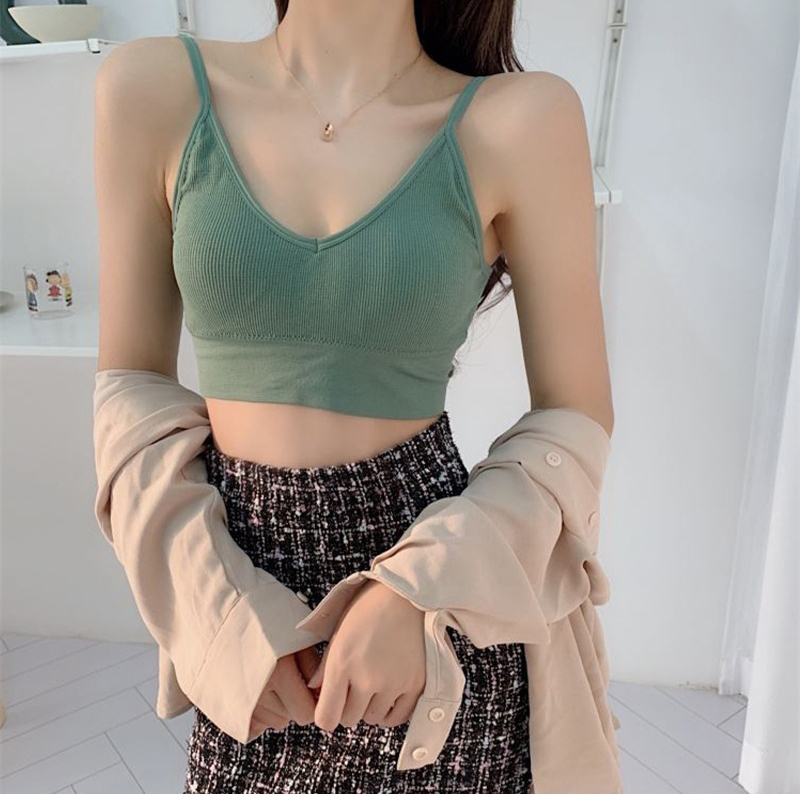 브이넥 탑브라 크롭 탑 민소매 배꼽 끈나시 탱크탑