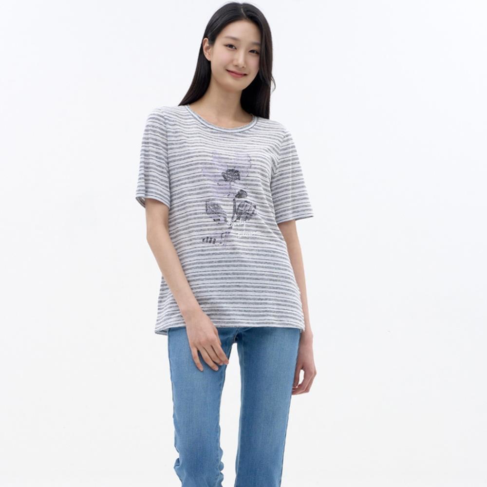 린넨 스트라이프 반팔 티셔츠 GR LCTSN425