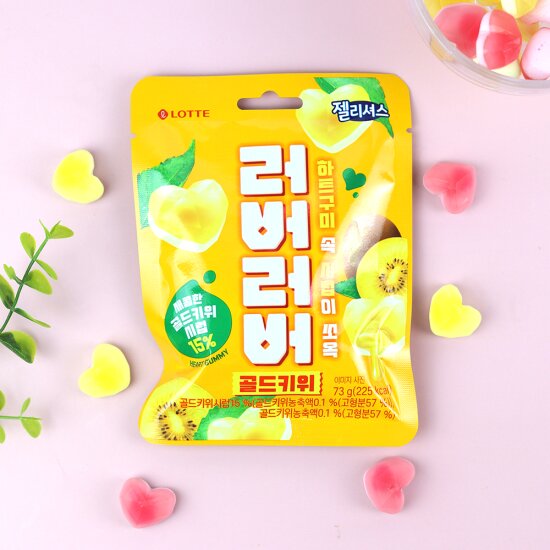 롯데웰푸드 젤리셔스 러버러버 골드키위 73g 골드키위맛 젤리