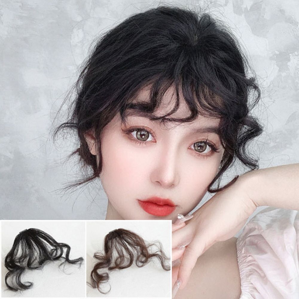 여성 여자 헤어 코디 꼬불 앞머리 웨이브 부분 가발 내추럴블랙