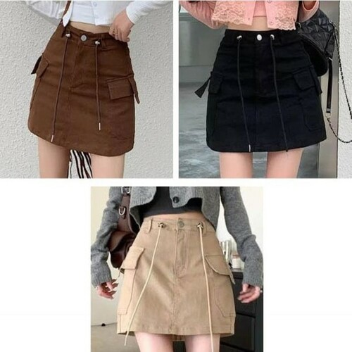 여자 여학생 여대생 카고 미니 스커트 캐주얼 치마 블랙M