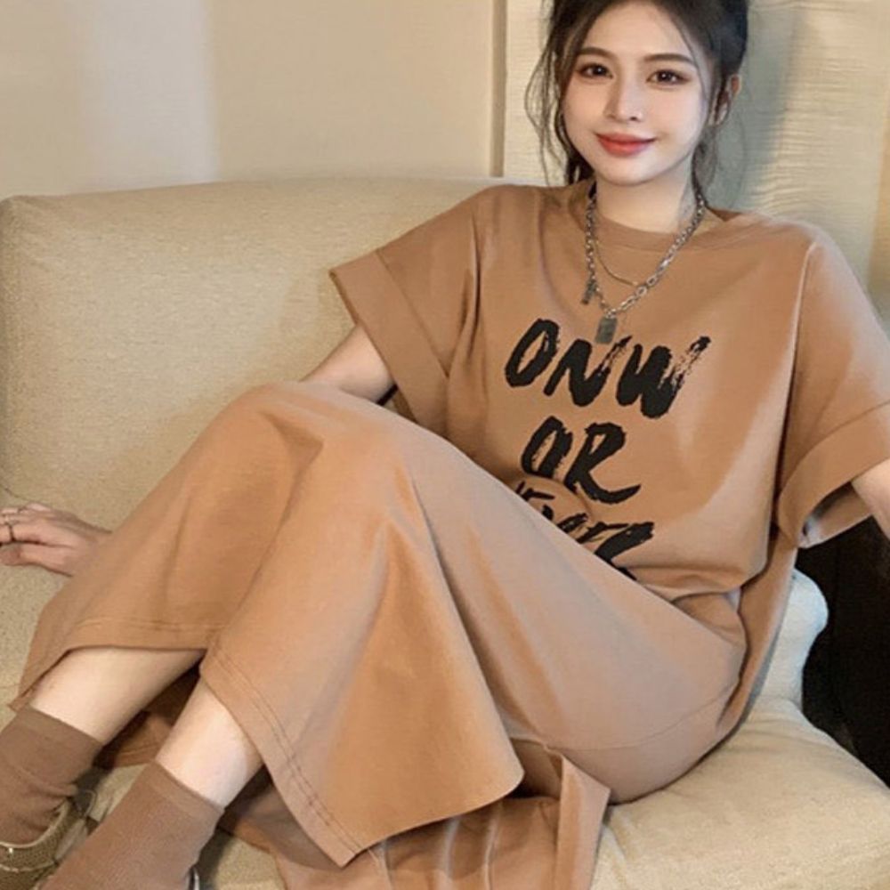 여성 여름 편한 롱 반팔 원피스 홈웨어 마실 롱원피스