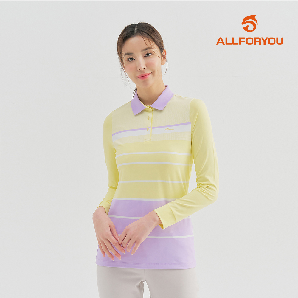 올포유 올포유 모델착장 여성 스트라이프 카라 티셔츠 AWTPM1361-203