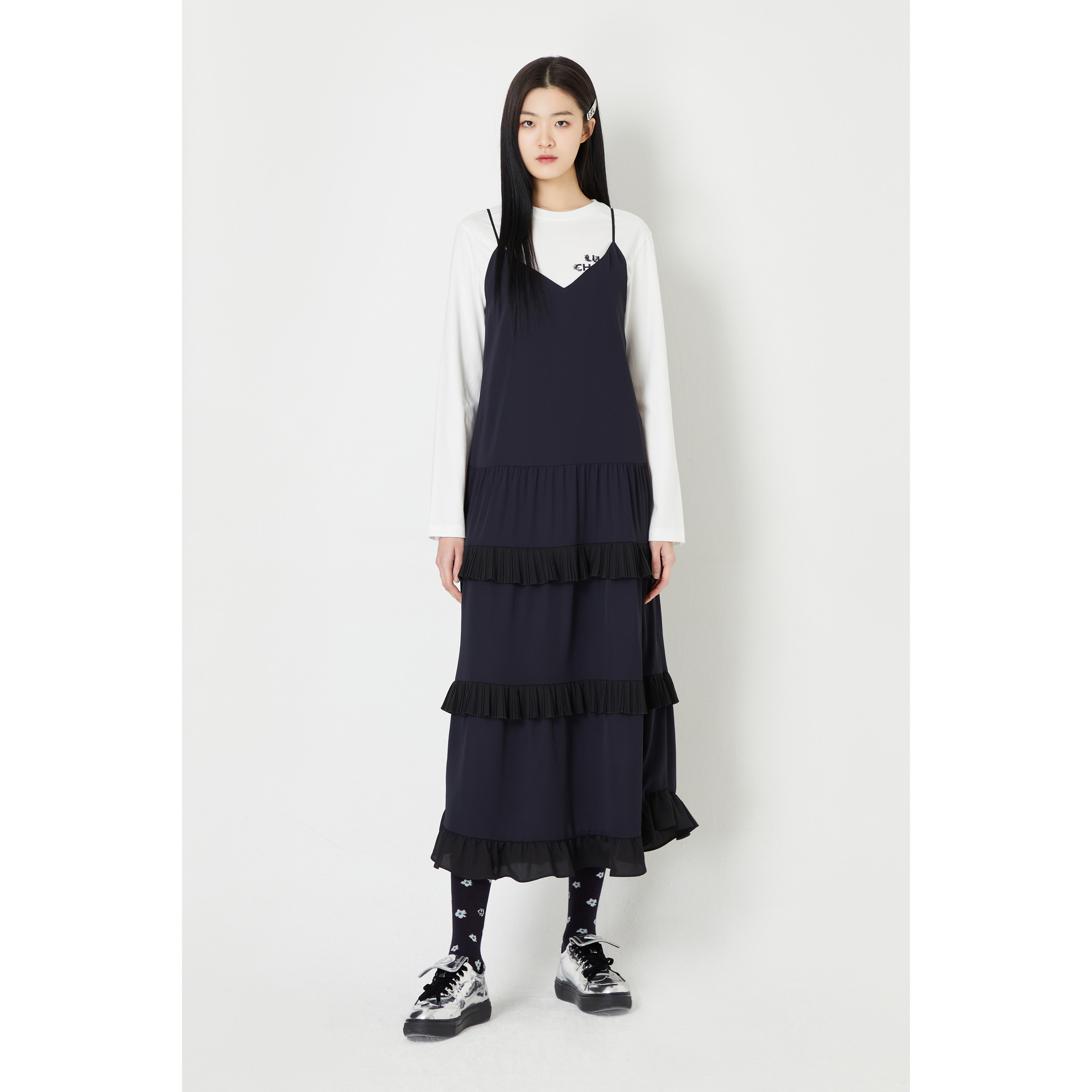 럭키슈에뜨 Pleats Color Block Slip Long Dress LFDAS24125NYD