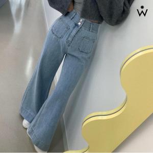 투 버튼 포켓 부츠컷 연청 데님 팬츠 WIAAPT018