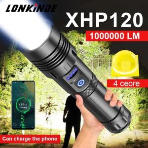 고출력 USB 충전식 LED 손전등 캠핑 야외 비상용 4 코어 XHP70 토치 줌 USB 핸드 랜턴 XHP120
