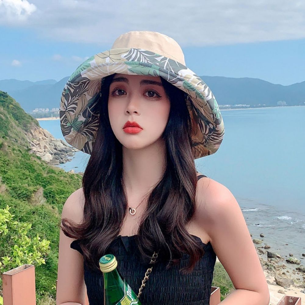 여성 바캉스모자 넓은챙 식물 양면모자 버킷햇 벙거지