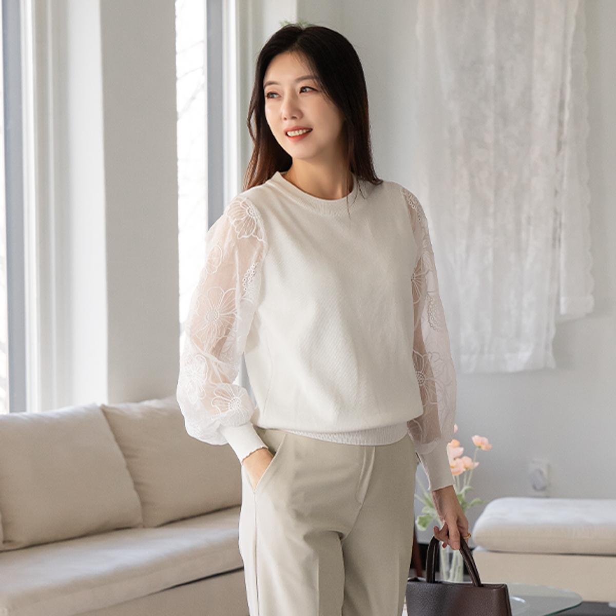마담4060 엄마옷 쉬폰자수40대50대니트- RKN2402003