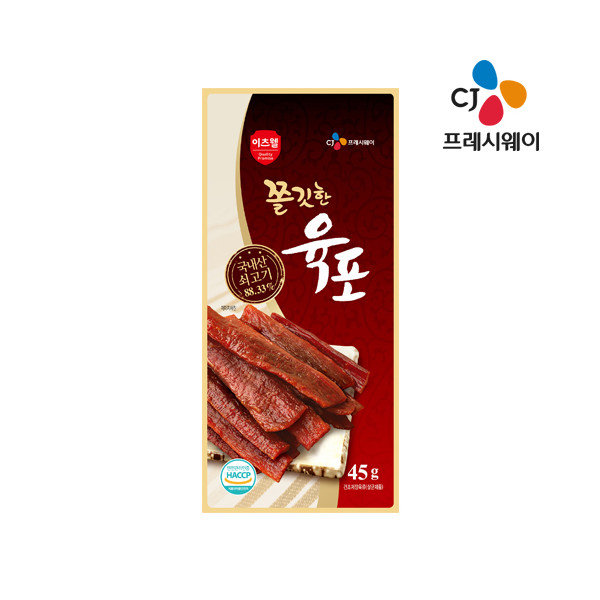 CJ프레시웨이 씨제이프레시웨이 이츠웰 쫄깃한 국내산 쇠고기 육포 45g x5봉