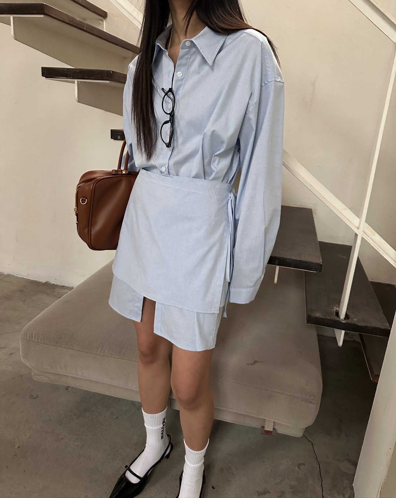 Meet Me 미트미 오버 셔츠 원피스 레이어드 롱