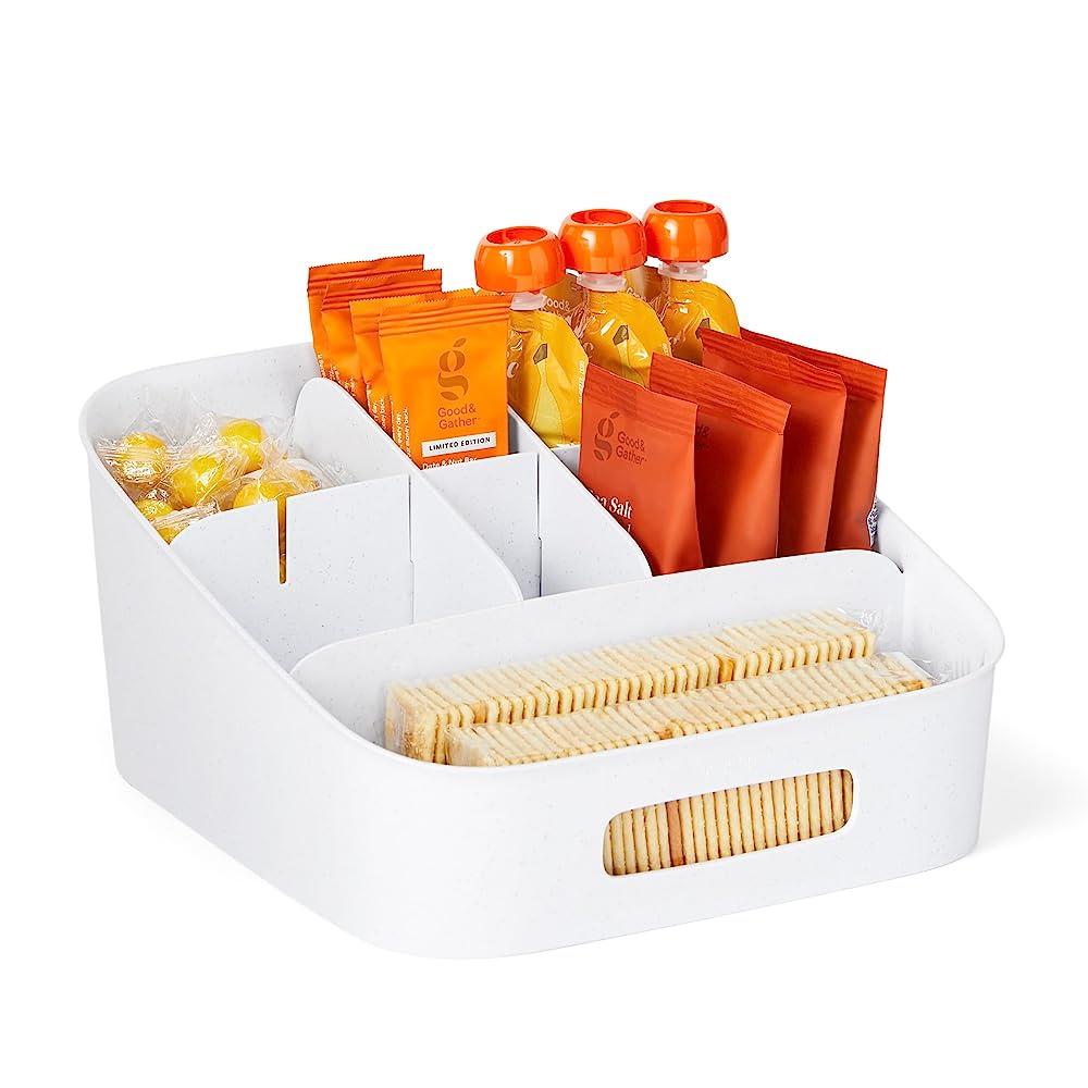 YouCopia ShelfBin 주방 식료품 저장실 정리용 BPA 프리 분할 보관 바구니 조절 가능한 스낵 통 반점 화이
