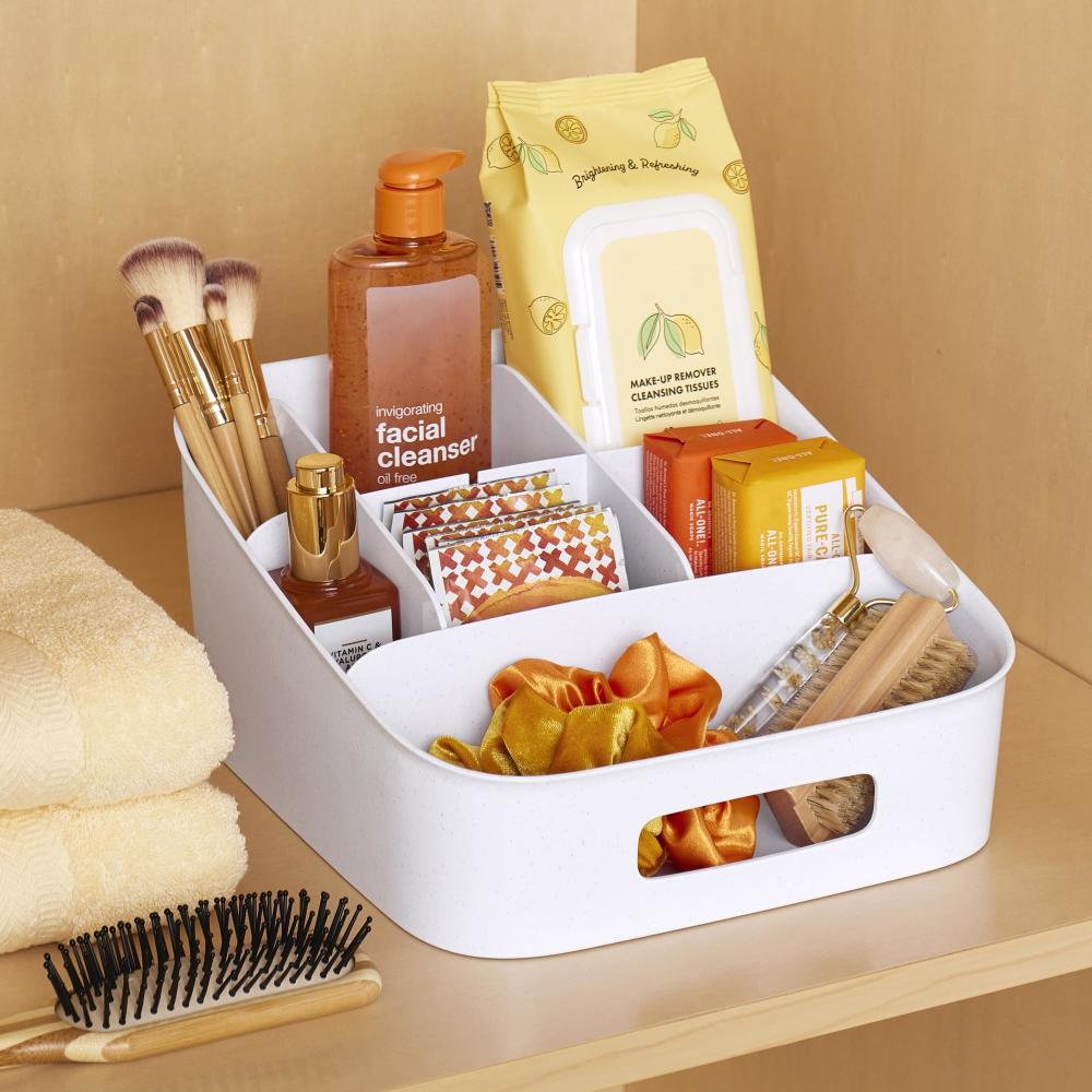 YouCopia ShelfBin 주방 식료품 저장실 정리용 BPA 프리 분할 보관 바구니 조절 가능한 스낵 통 반점 화이