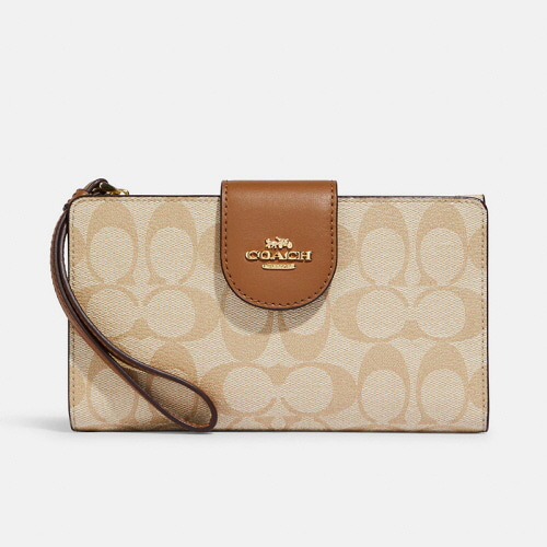 코치 컬러블럭 시그니처 지갑Tech Wallet In Colorblock Signature Canvas Lt Khaki Lt Saddle C2874-003