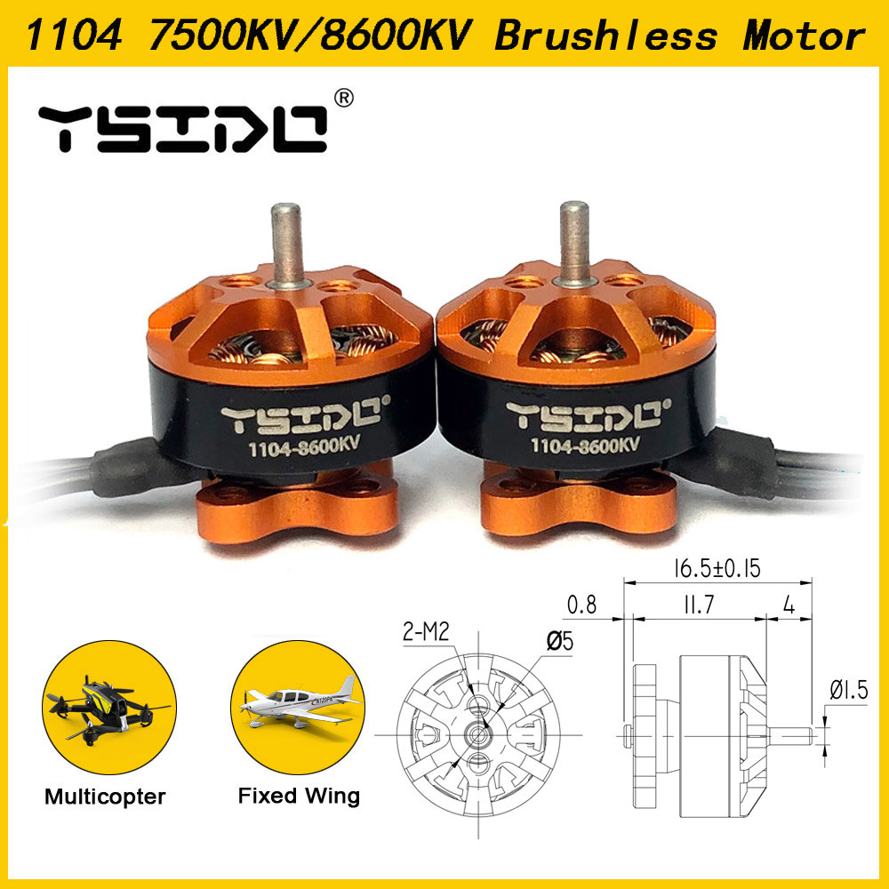 4Pcs YSIDO 1104 RC 드론 용 브러시리스 모터 90-110mm FPV 레이싱 멀티 로터 쿼드 콥터 알파 A75 Beta75X Crux3 7500KV 8600KV