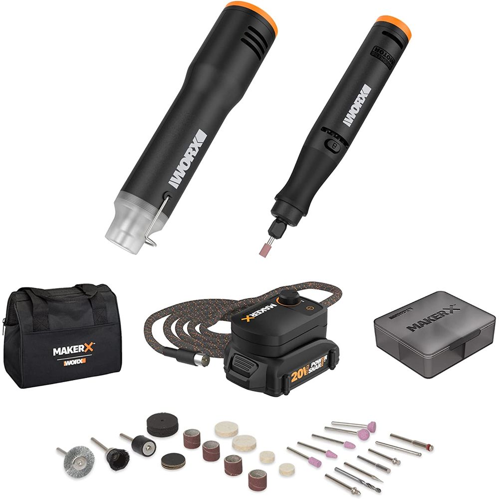웍스 웍스 WORX Worx 20V MAKERX 2-Pc 콤보 키트 - 회전 공구 히트건 42개 MAKERX Rotary Tool Heat Gun Hub WX989L