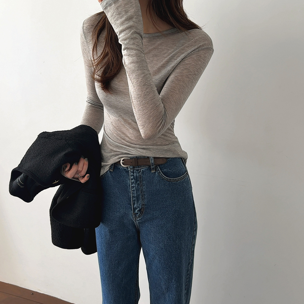 모네 울텐셀 TEE 자체제작 슬림 라운드 부드러운 날씬 여성스러운